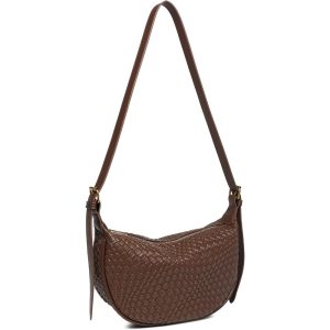 Vintage Woven Handbag PU Leather Crescent Shoulder Crossbody Hobo Bag for Women Ladies