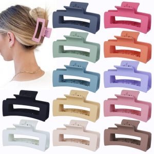 12 Pcs Medium Hair Clips, 3.5 Inch, Colorful - Hair Clips for Thick and Thin Hair, Square Claw Clips, Jaw Clips, Bulk Hair Accessories for Women and Girls