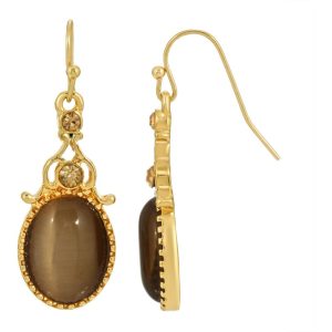 Crystal and White Cat's Eye Oval Drop Earrings