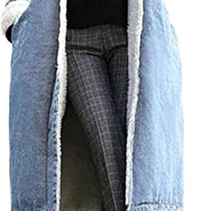 Women's Thicken Loose Sherpa Fleece Lined Button Down Long Denim Jacket Overcoat
