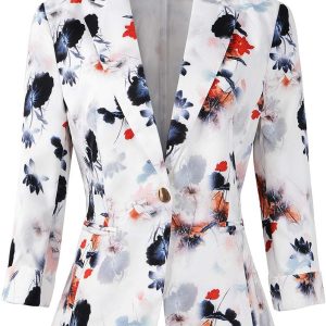 Womens 3/4 Sleeve Lightweight Office Work Suit Jacket Blazer