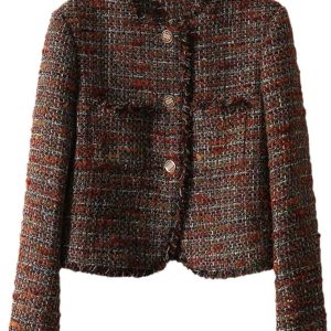 Women's Tweed Coat Women's Winter Single Breasted Jacket Autumn Women's Plaid Jacket