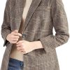 Women's Notch Lapel 2 Button Boyfriend Blazer Suit Houndstooth Plaid Jacket Coat