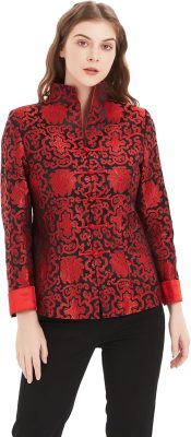 Women’s Wealth Floral Pattern Stand Collar Chinese Brocade Jacket