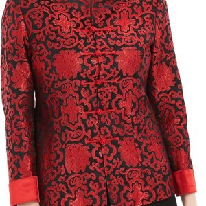 Women’s Wealth Floral Pattern Stand Collar Chinese Brocade Jacket