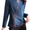 Women’s Floral Keyhole Neck Overlap Jacket with Chinese Flavor
