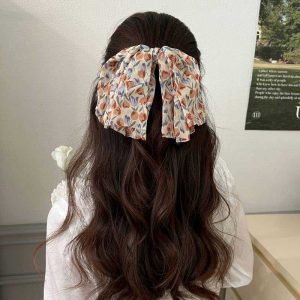 French Floral Girl Forest Style Back Head Clip Tulip Simple Big Bow Spring Clip Elegant Pastoral Hairpin Female