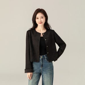 Short jacket women's autumn 2024 new jacquard texture casual Chinese style jacket