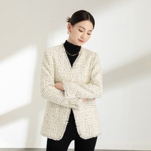Autumn and winter new women's clothing French elegant plaid tweed V-neck lace small fragrant style wool jacket