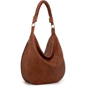 Hobo Bags for Women Large Slouchy Tote Bag PU Leather Hobo Purse with Zipper and Woven Handle