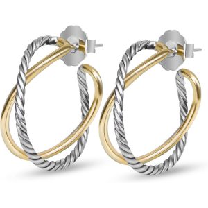 18K Gold Plated Half Hoop Earrings Designer Inspired Guilloche Wire Hoop Earrings