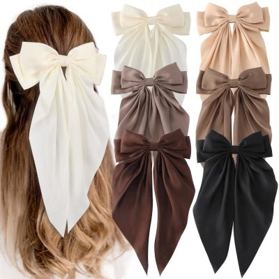 6 PCS Hair Bows for Women, Big Bow Hair Clips for Girls, Silky Satin Hair Bows Clips Oversized Long Tail