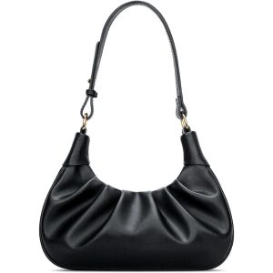 Shoulder Bag Crescent Handbag Ruched Purse Underarm Bag Mini Hobo for Women,Detachable Gold Chain Crossbody Bag