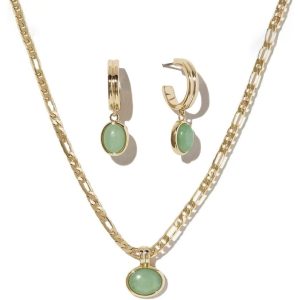 Simple Natural Real Jade Jewelry for Women,18K Gold Plated Spiritual Jewelry Set