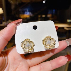 S925 Silver Needle French Camellia Flower Earrings Vintage Earrings